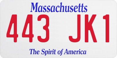 MA license plate 443JK1