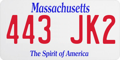 MA license plate 443JK2