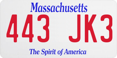 MA license plate 443JK3