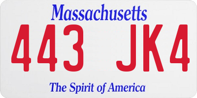 MA license plate 443JK4