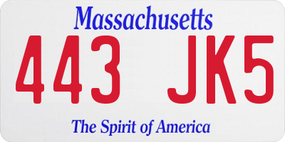 MA license plate 443JK5