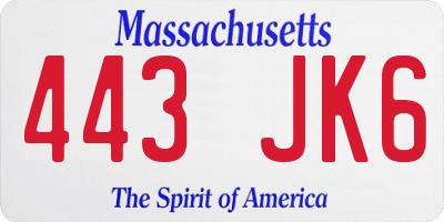 MA license plate 443JK6