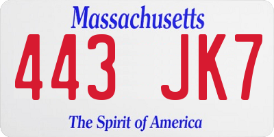 MA license plate 443JK7