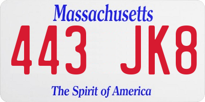 MA license plate 443JK8