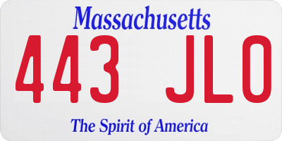 MA license plate 443JL0