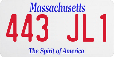 MA license plate 443JL1