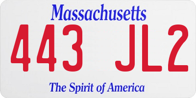 MA license plate 443JL2