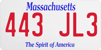 MA license plate 443JL3