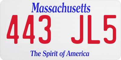 MA license plate 443JL5