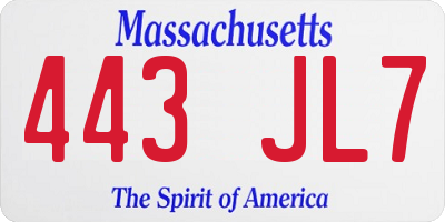 MA license plate 443JL7