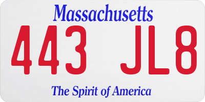 MA license plate 443JL8