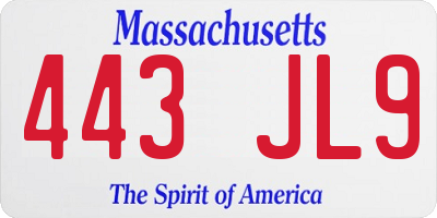 MA license plate 443JL9
