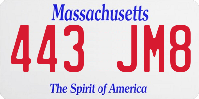MA license plate 443JM8