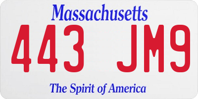 MA license plate 443JM9