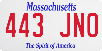 MA license plate 443JN0