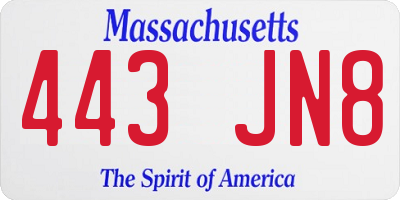 MA license plate 443JN8