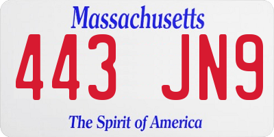 MA license plate 443JN9