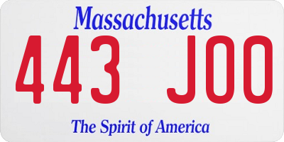 MA license plate 443JO0