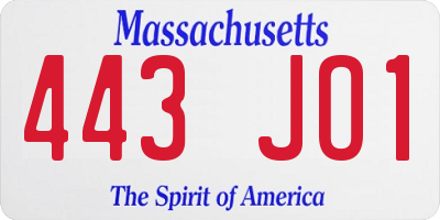 MA license plate 443JO1