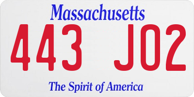 MA license plate 443JO2