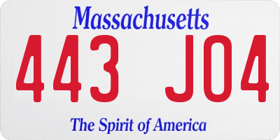 MA license plate 443JO4