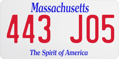 MA license plate 443JO5