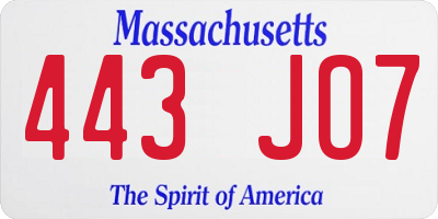 MA license plate 443JO7