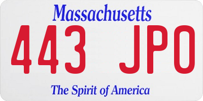 MA license plate 443JP0