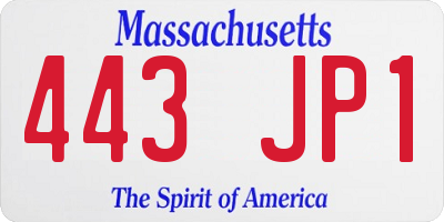 MA license plate 443JP1