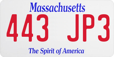 MA license plate 443JP3