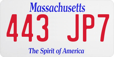MA license plate 443JP7