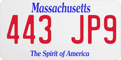 MA license plate 443JP9