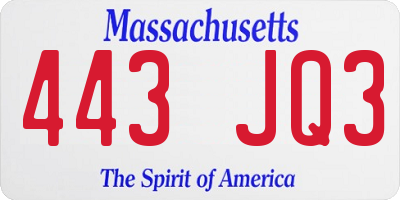 MA license plate 443JQ3