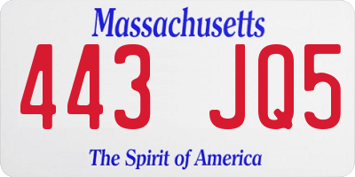 MA license plate 443JQ5