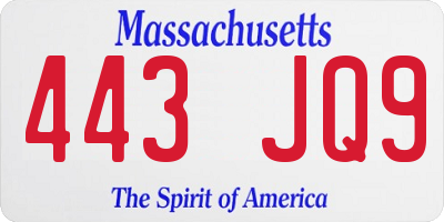 MA license plate 443JQ9