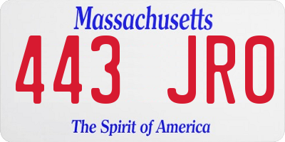 MA license plate 443JR0