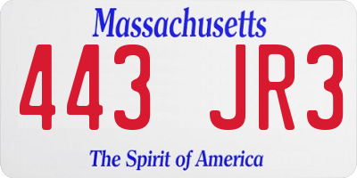 MA license plate 443JR3
