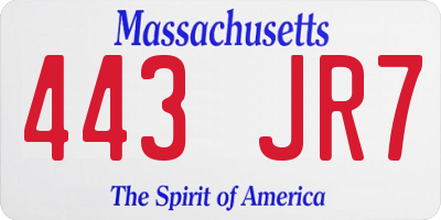MA license plate 443JR7