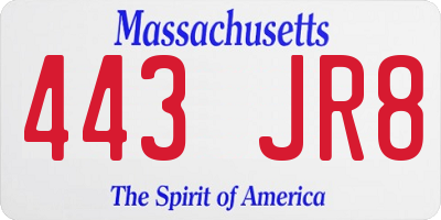 MA license plate 443JR8