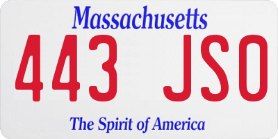 MA license plate 443JS0