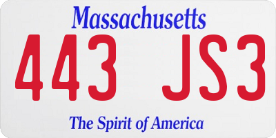 MA license plate 443JS3