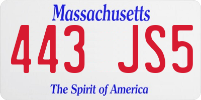 MA license plate 443JS5
