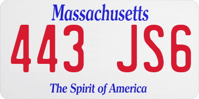MA license plate 443JS6