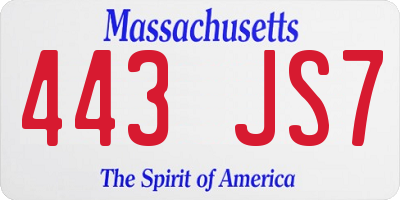 MA license plate 443JS7