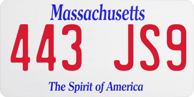 MA license plate 443JS9