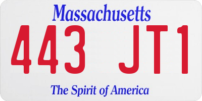 MA license plate 443JT1