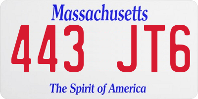 MA license plate 443JT6