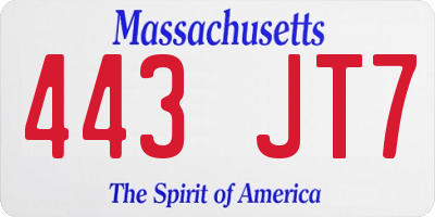 MA license plate 443JT7