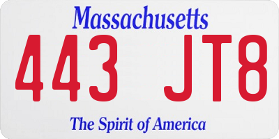 MA license plate 443JT8