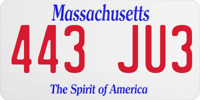 MA license plate 443JU3